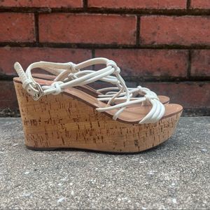 PRADA Strappy Knot Cork Wedge White Size 39